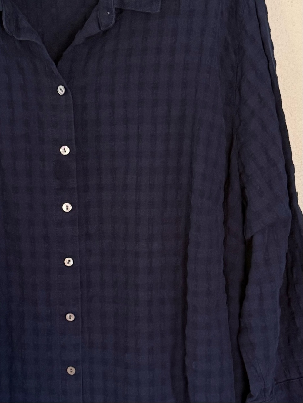 J Jill Navy Blue Textured Cotton Gauze Button Front Tunic Blouse Plus Size 3X - Picture 3 of 5